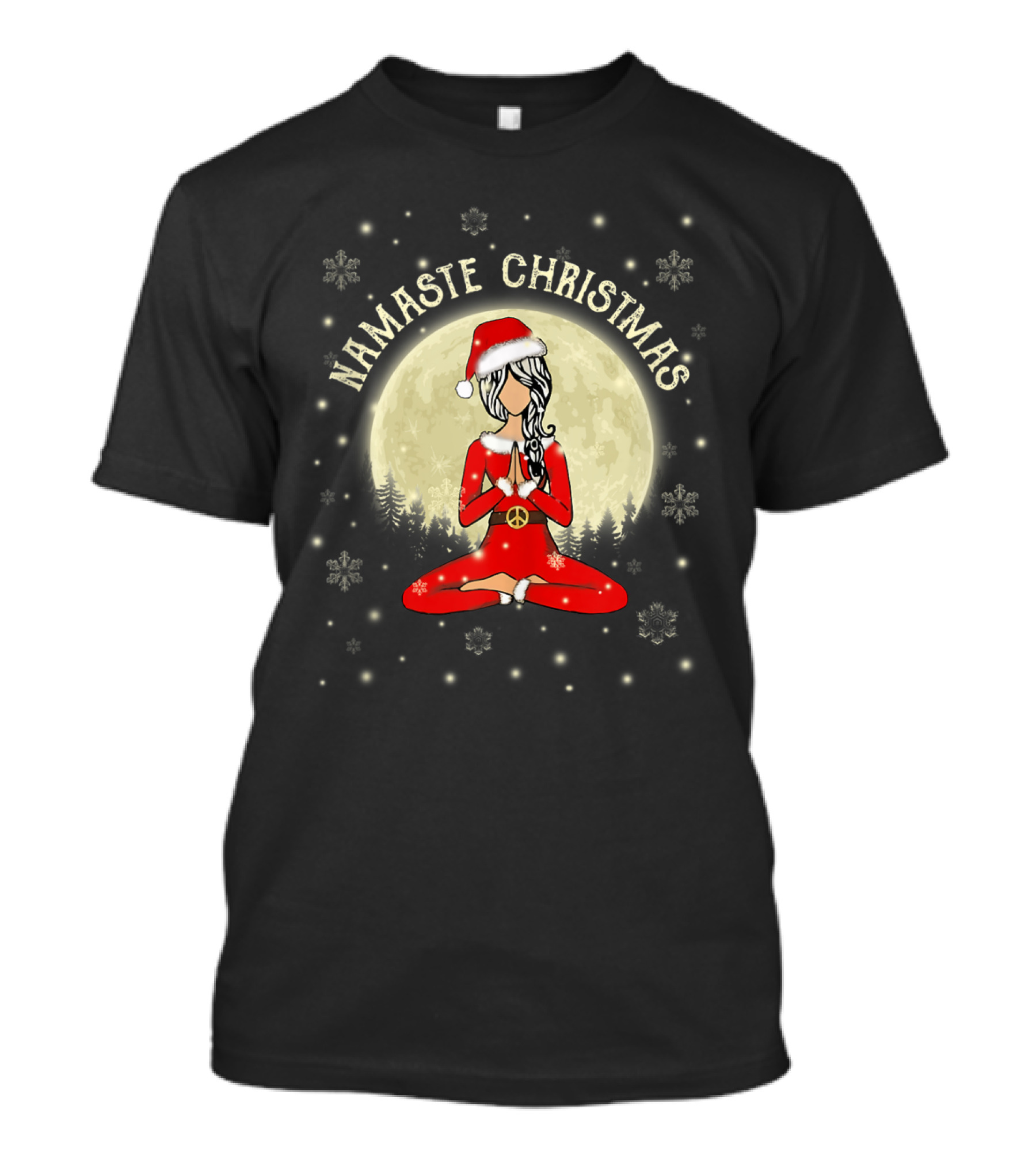 Namaste Christmas Peaceful Santa Yoga Moonlight Snowflakes Women's Meditation T-Shirt
