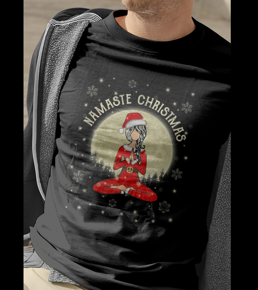 Namaste Christmas Peaceful Santa Yoga Moonlight Snowflakes Women's Meditation T-Shirt