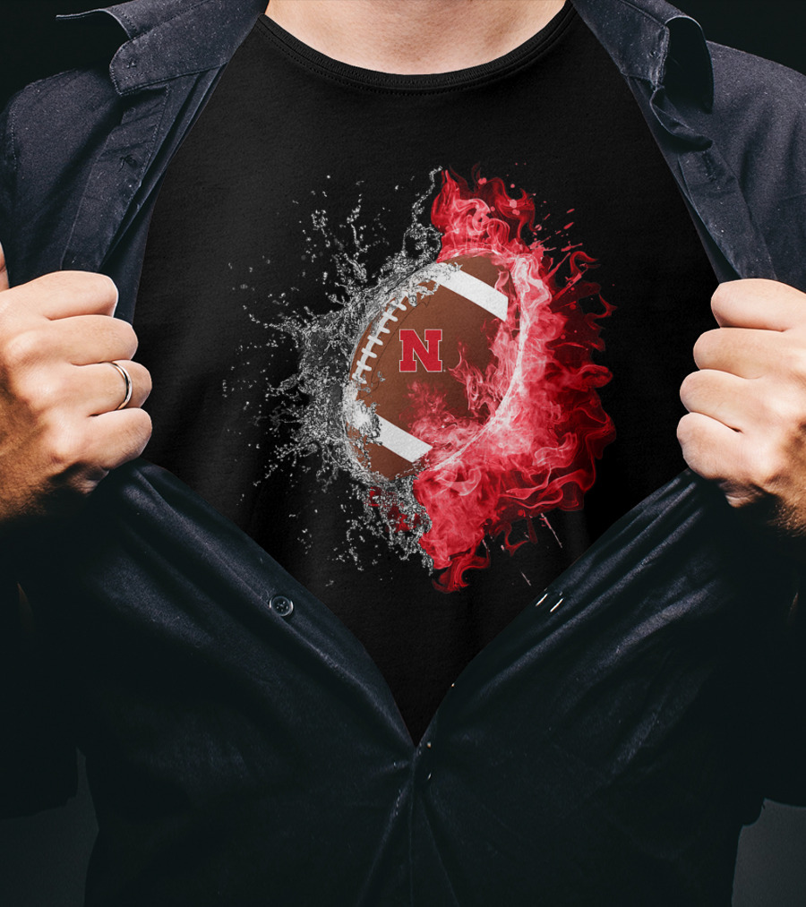 Nebraska Cornhuskers Football Water And Fire Burst T-Shirt