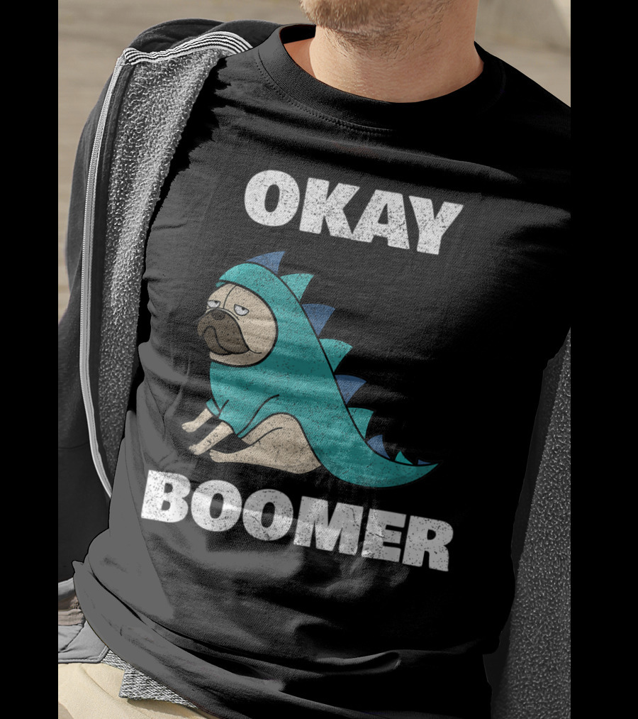 Okay Boomer Funny Dinosaur Pug T-Shirt