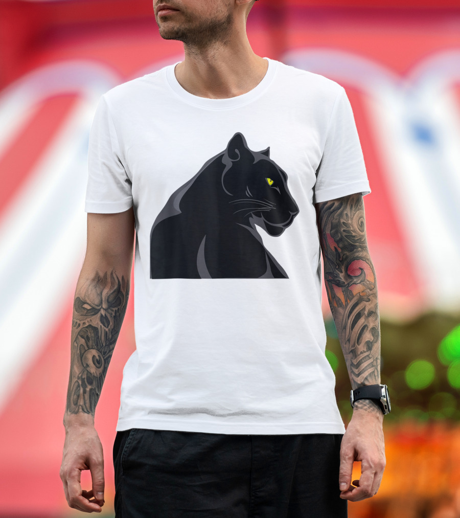 Panthera Cat Leopard Melanistic Black Panther Yellow Eyes T-Shirt