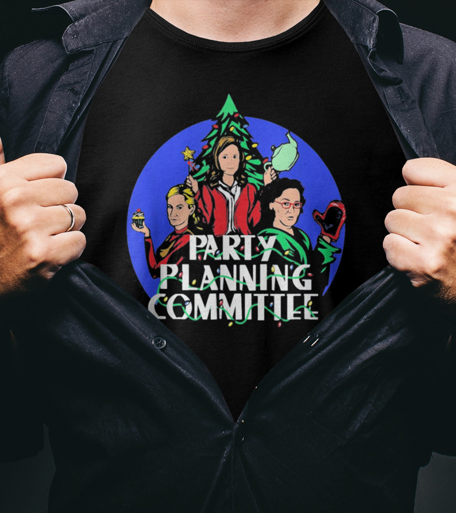 Party Planning Committee Christmas Fun With Tree Background T-Shirt