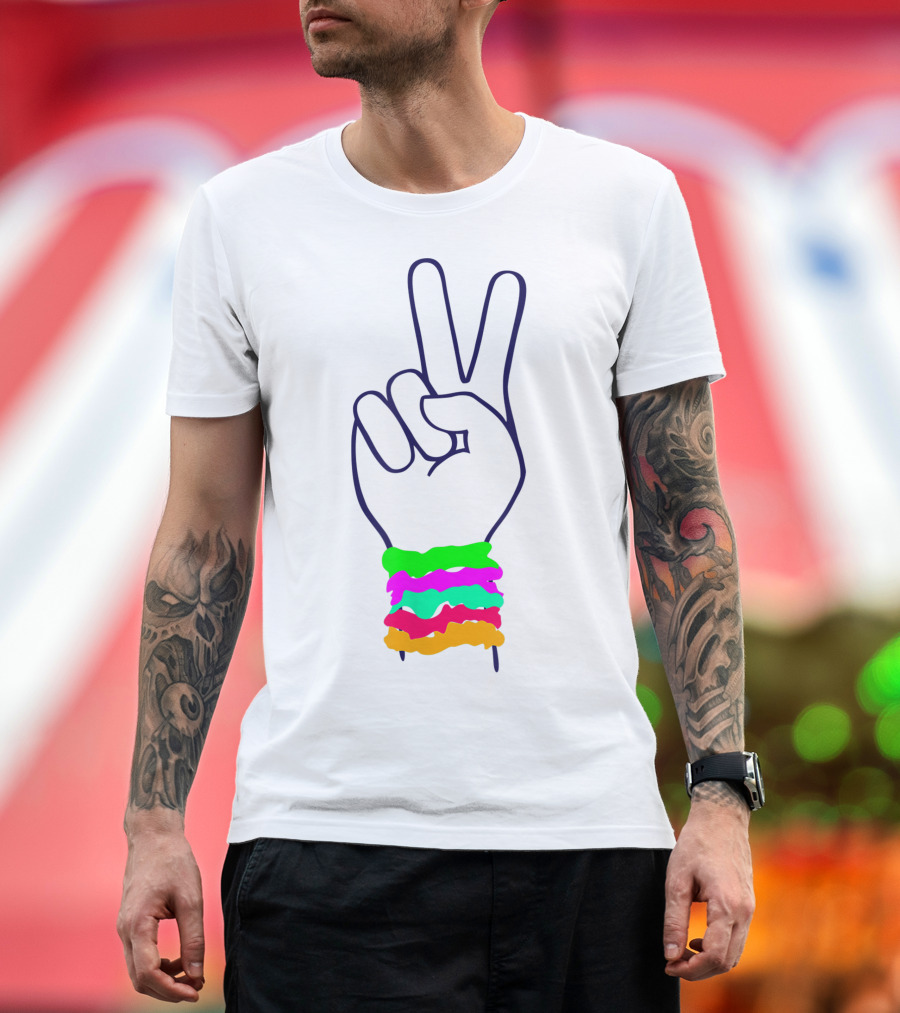 Peace Hand Sign With Colorful Scrunchies T-Shirt