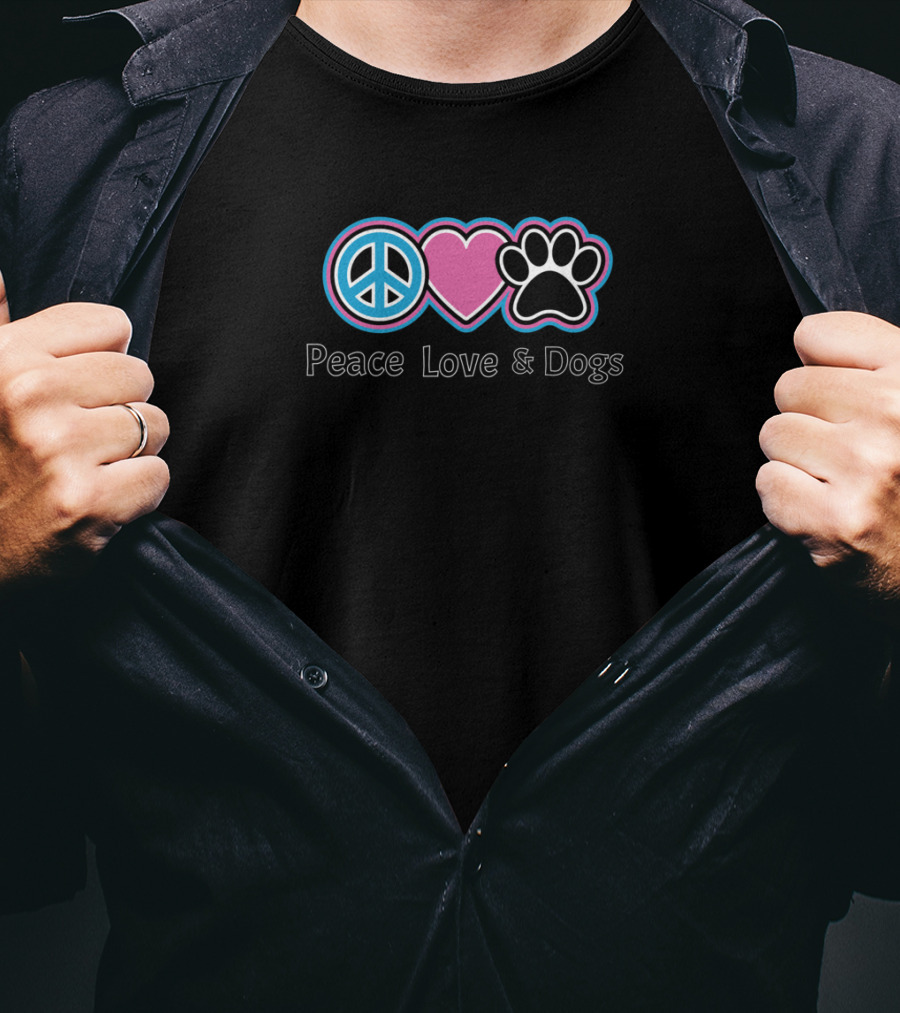 Peace Love And Dogs Peace Sign Heart Paw T-Shirt