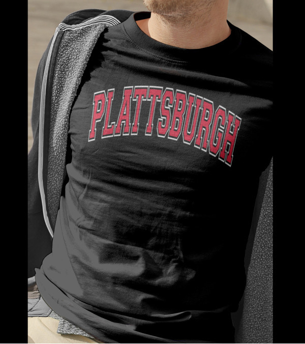 Plattsburgh Varsity Red Text Arch Style Classic Bold Letters T-Shirt
