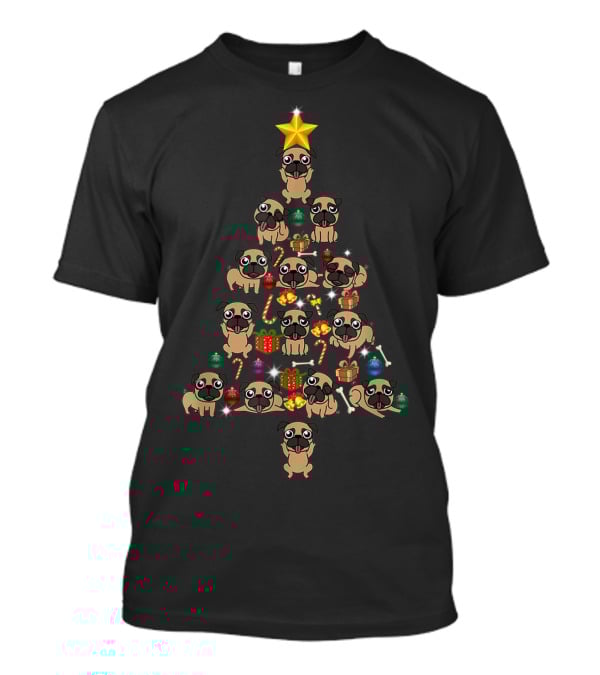 Funny Pug Christmas Tree With Presents And Candy Canes T-Shirt