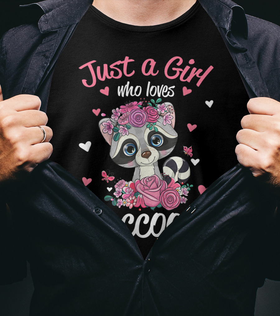 Just A Girl Who Loves Raccoons Floral Hearts T-Shirt