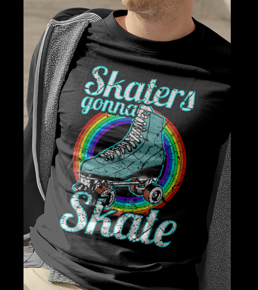 Retro Skaters Gonna Skate Roller Skate Vintage Style Rainbow T-Shirt