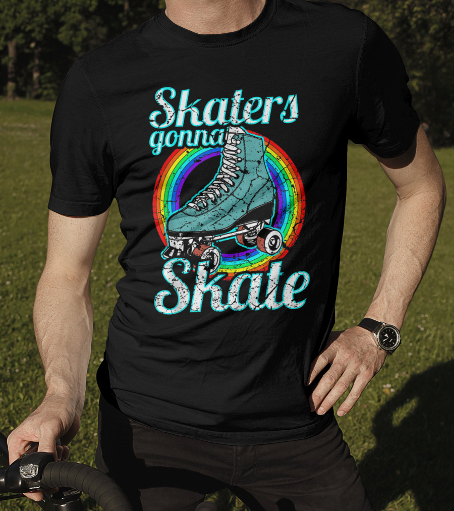 Retro Skaters Gonna Skate Roller Skate Vintage Style Rainbow T-Shirt