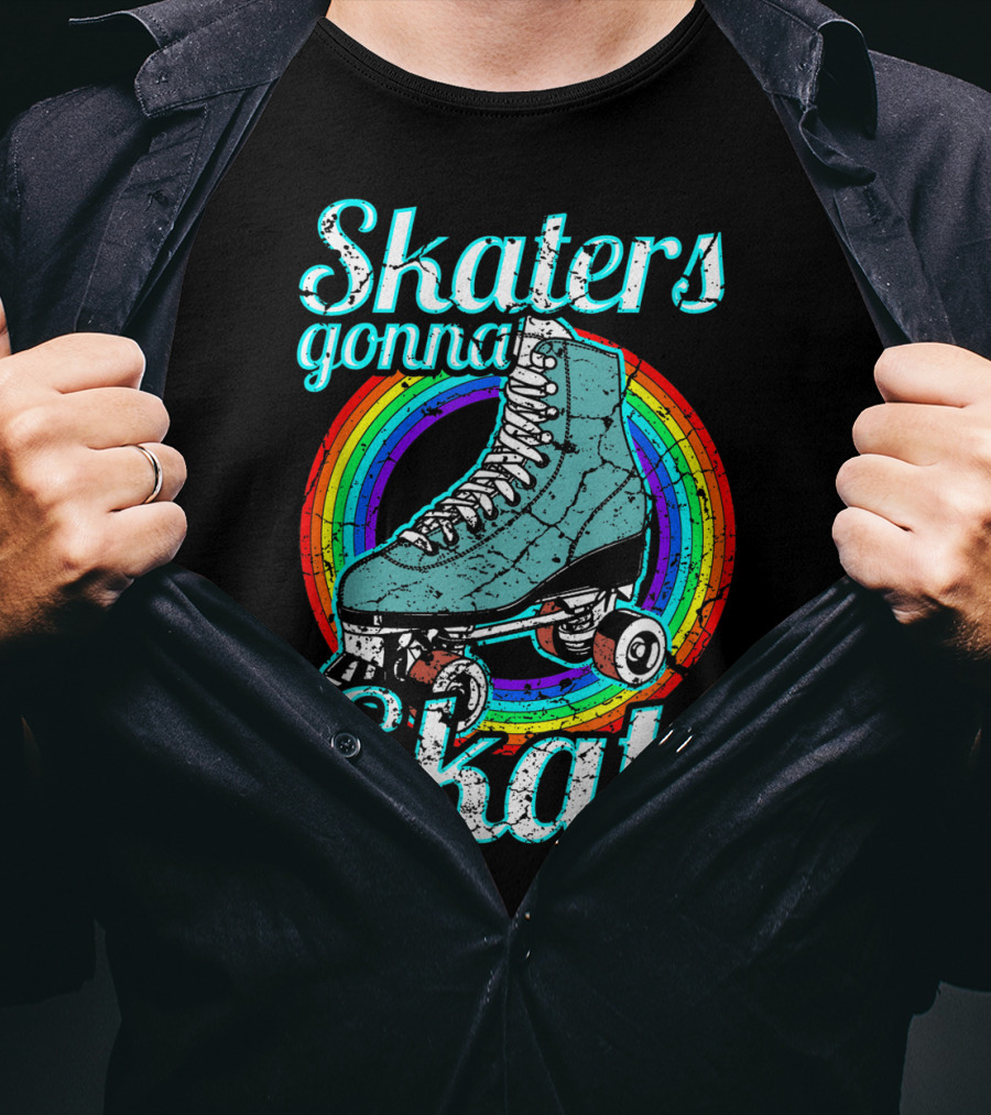 Retro Skaters Gonna Skate Roller Skate Vintage Style Rainbow T-Shirt