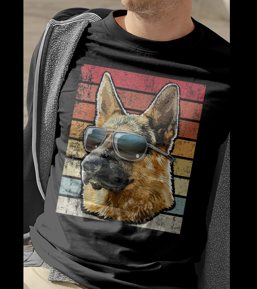 Retro Vintage German Shepherd Wearing Sunglasses T-Shirt
