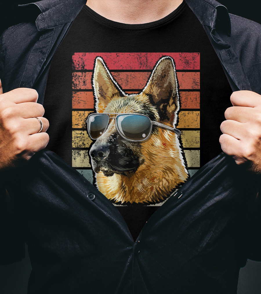 Retro Vintage German Shepherd Wearing Sunglasses T-Shirt