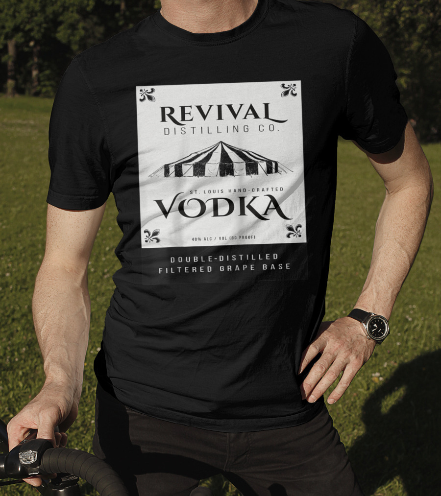 Revival Distilling Co. St. Louis Hand-Crafted Vodka Double-Distilled Filtered Grape Base T-Shirt