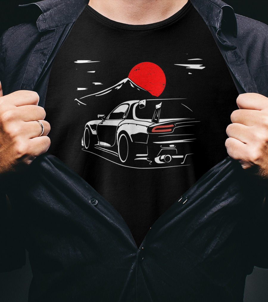 Rotary Engine JDM RX Car Meet Tuning Night Mountain Scene T-Shirt