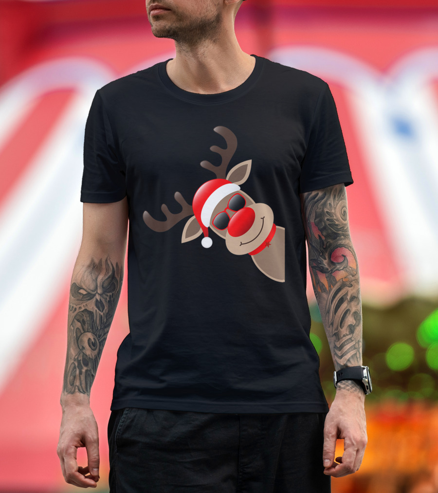 Rudolph Red Nose Reindeer Santa Hat Sunglasses T-Shirt
