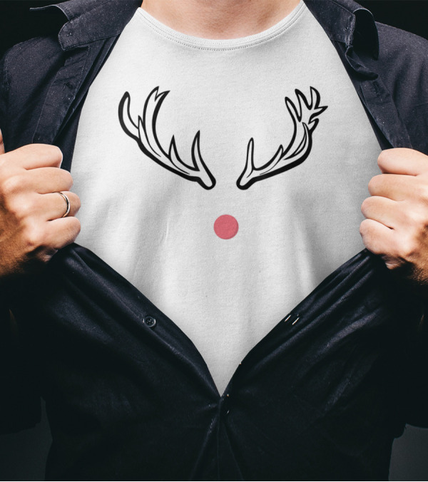 Rudolph Red Nose Antlers Iconic Holiday Reindeer T-Shirt