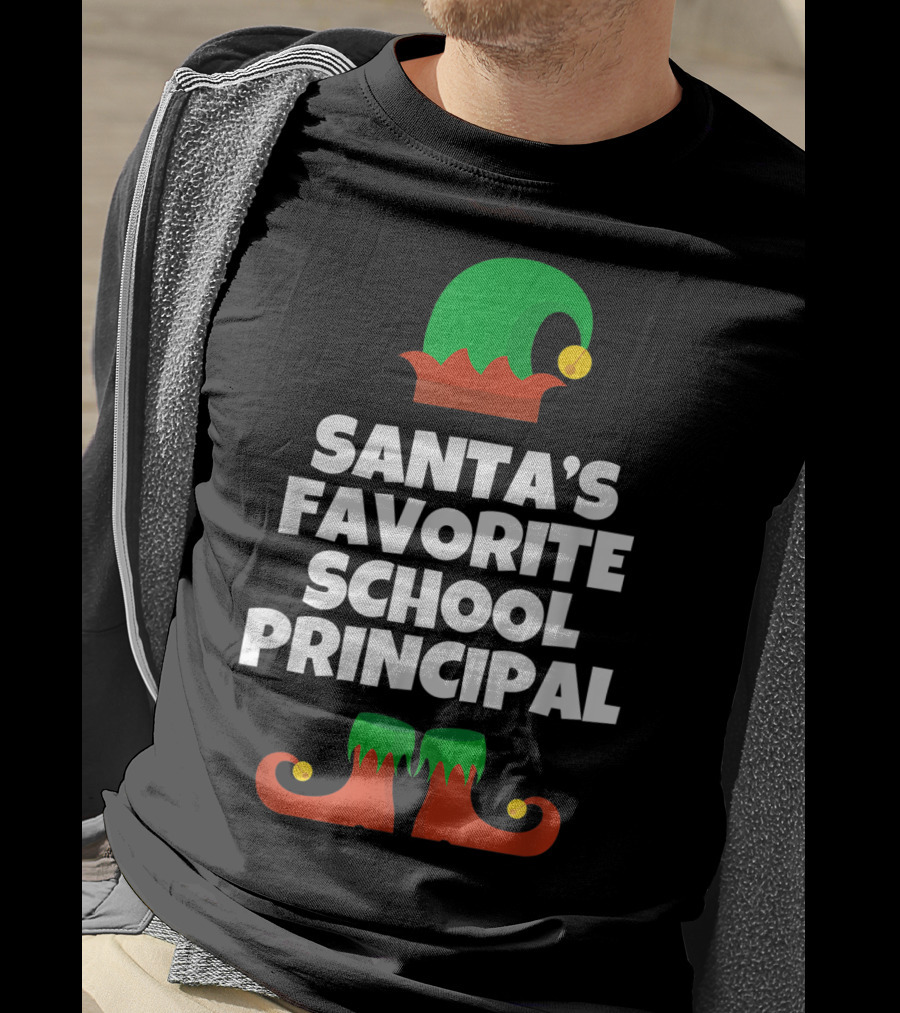 Santa's Favorite School Principal Elf Hat And Shoes T-Shirt