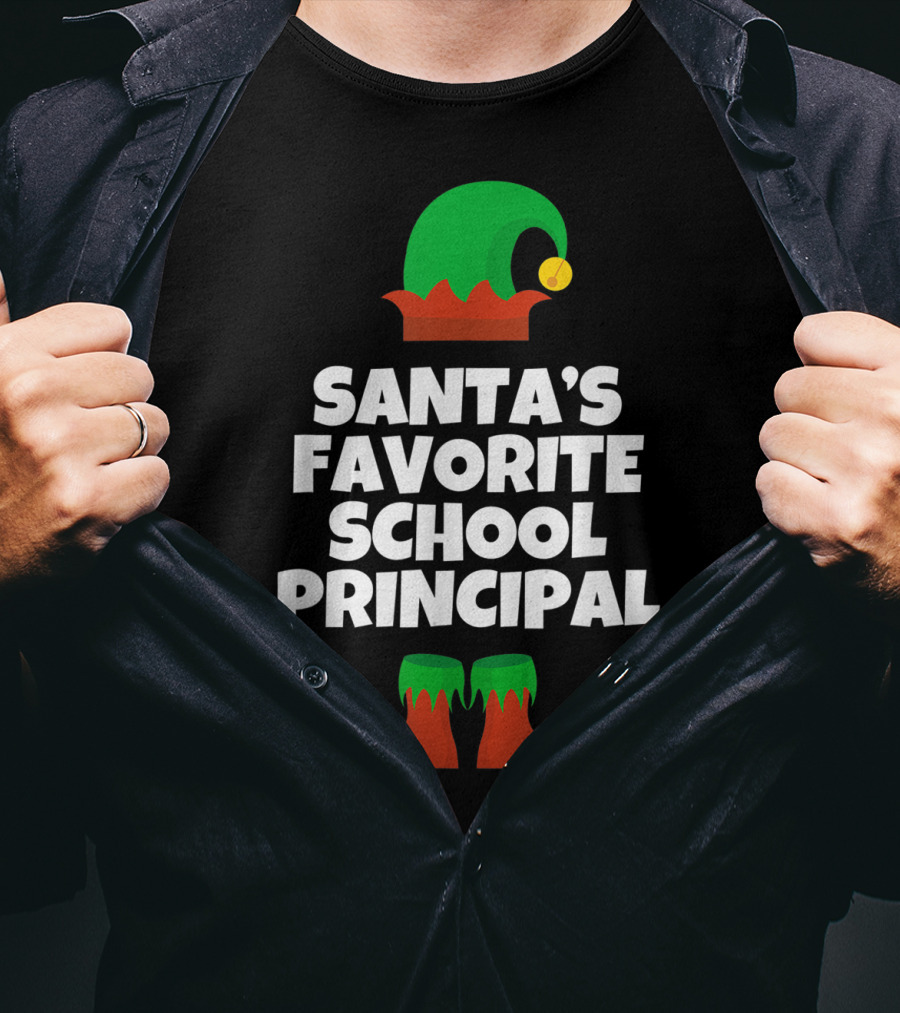 Santa's Favorite School Principal Elf Hat And Shoes T-Shirt