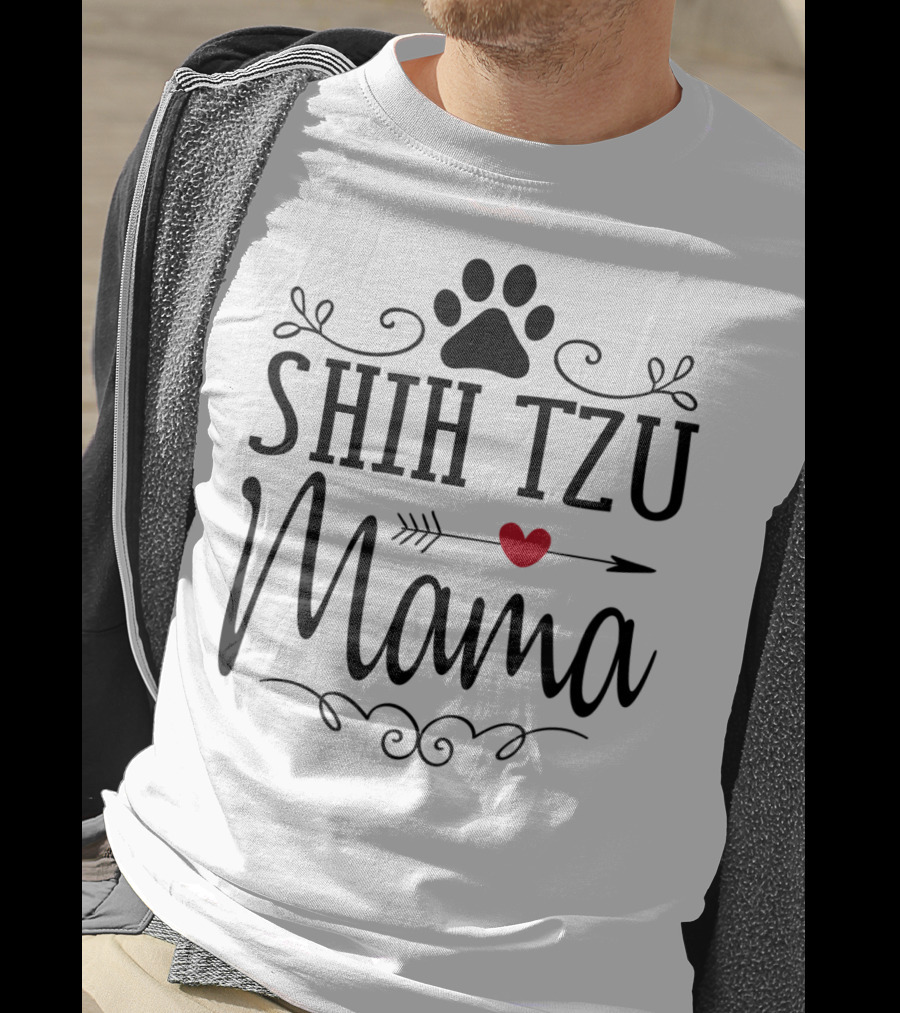 Shih Tzu Mama Heart Arrow Paw Prints T-Shirt