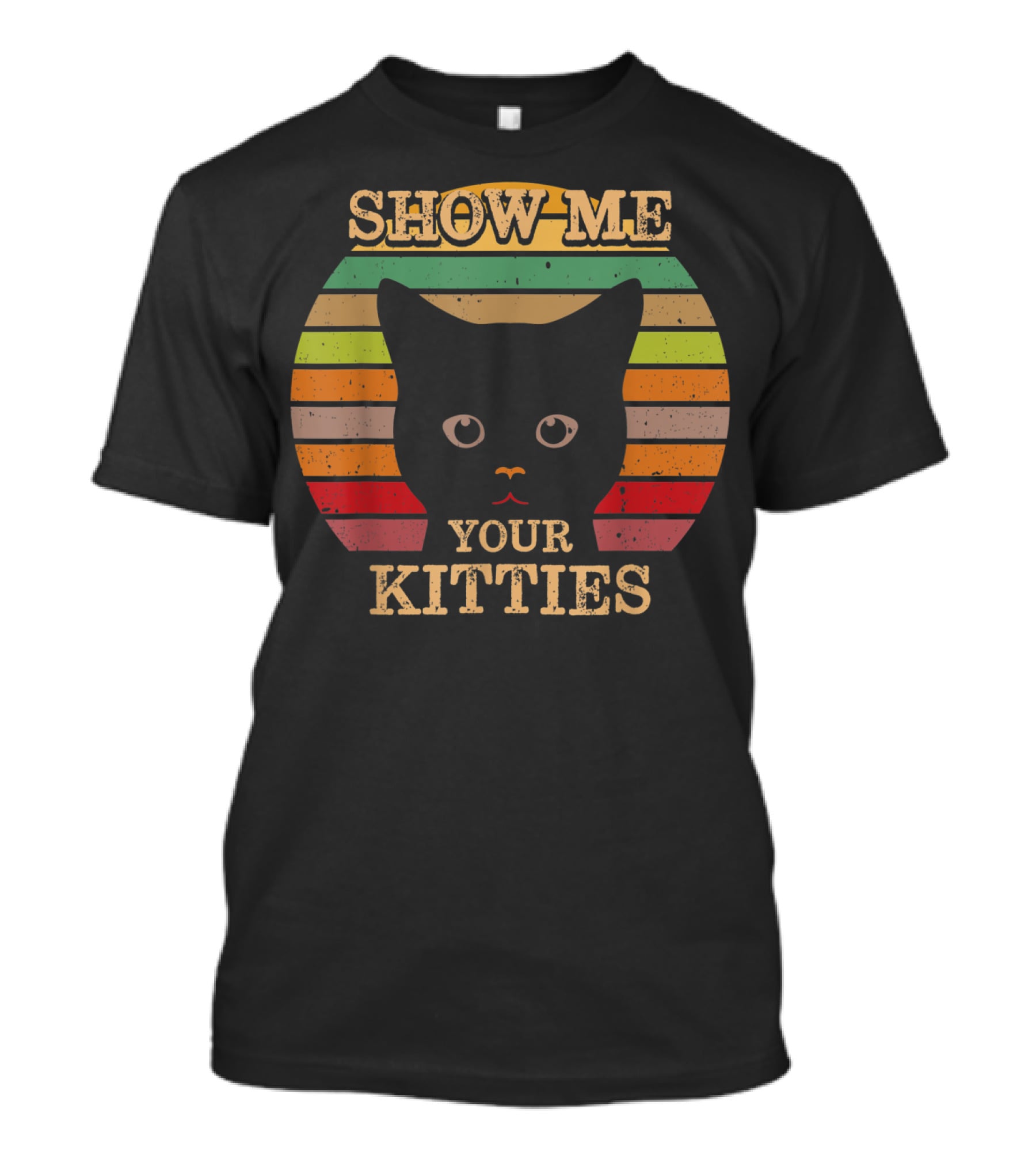 Show Me Your Kitties Retro Cat Lover Rainbow Stripes T-Shirt
