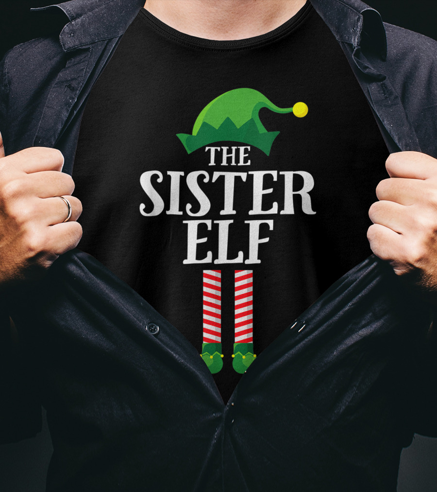 The Sister Elf Matching Family Group Christmas Hat And Shoes T-Shirt