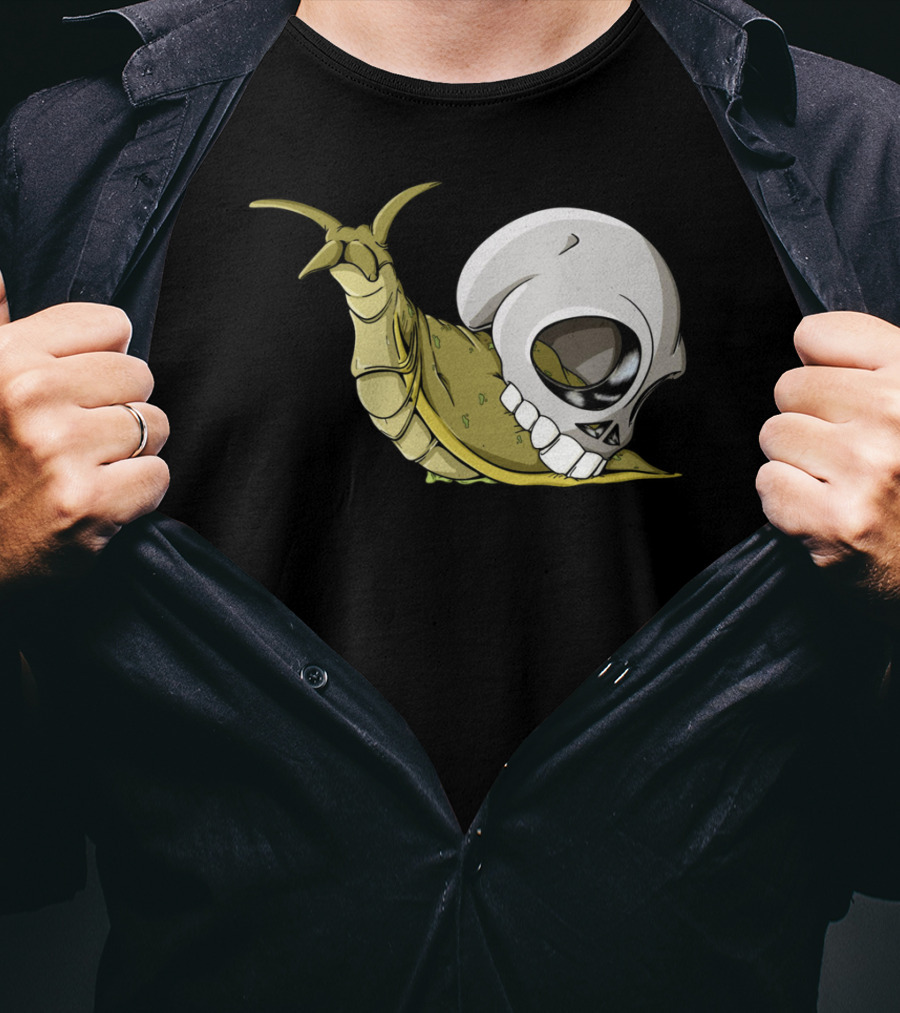 Skullug Funny Mix Skull With Slug Shell T-Shirt