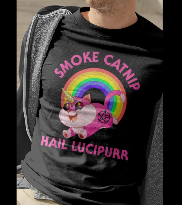 Smoke Catnip Hail Lucipurr Rainbow Unicorn Satanic Cat T-Shirt