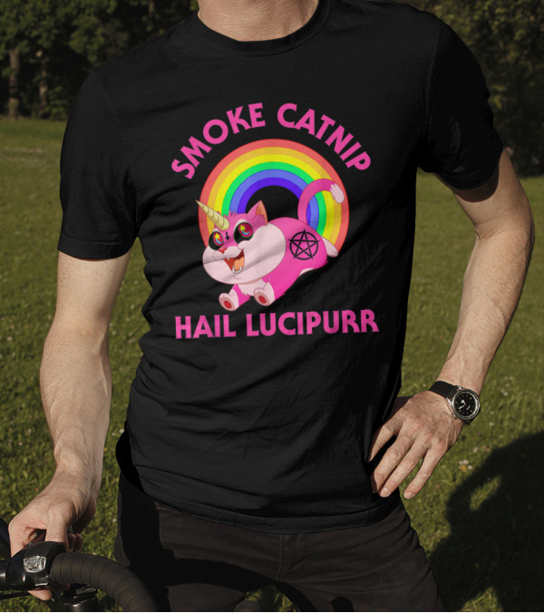 Smoke Catnip Hail Lucipurr Rainbow Unicorn Satanic Cat T-Shirt