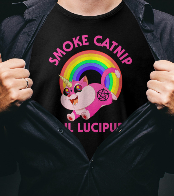 Smoke Catnip Hail Lucipurr Rainbow Unicorn Satanic Cat T-Shirt