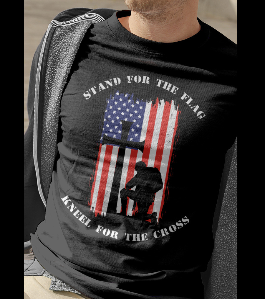 Stand For The Flag Kneel For The Cross Soldier American Flag Cross T-Shirt