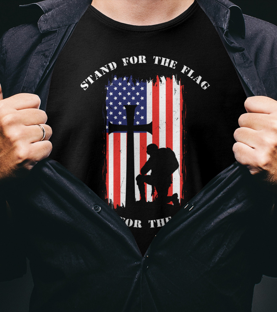 Stand For The Flag Kneel For The Cross Soldier American Flag Cross T-Shirt