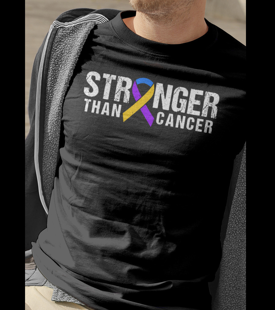 STRONGER THAN CANCER Purple Yellow Ribbon Bladder Cancer Awareness T-Shirt