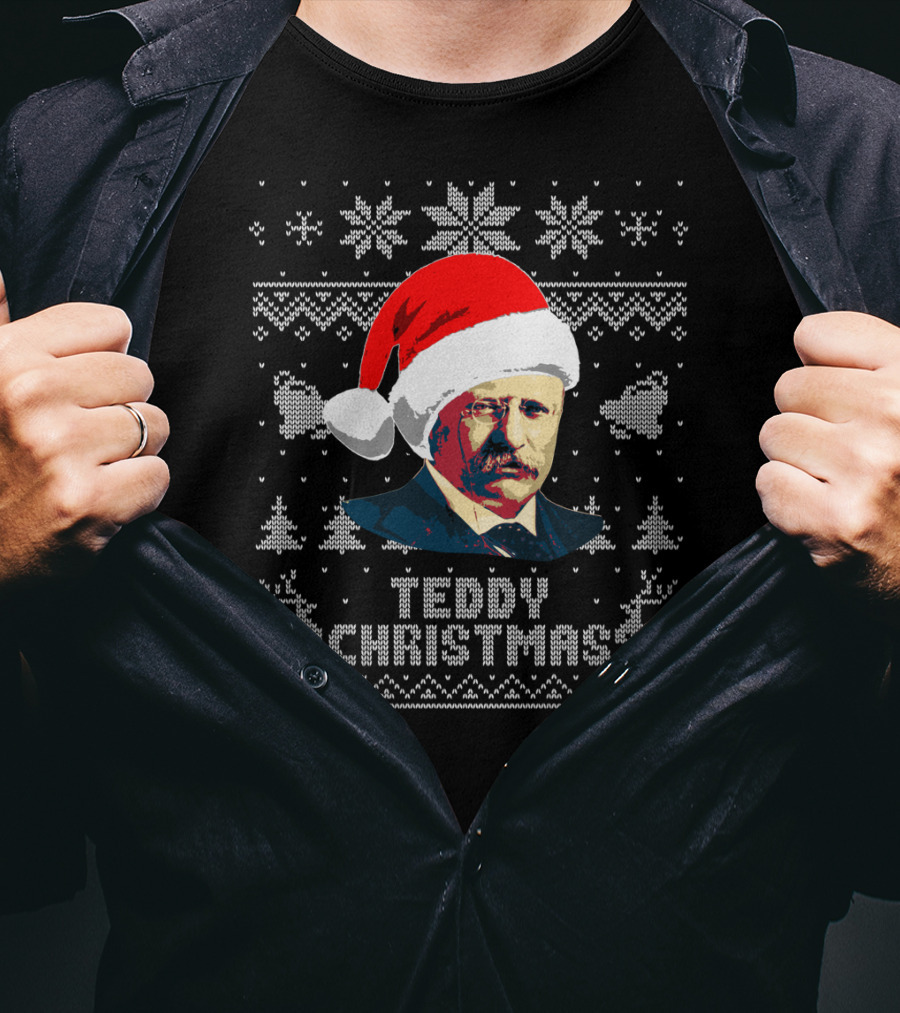 Teddy Christmas Theodore Roosevelt Santa Hat T-Shirt