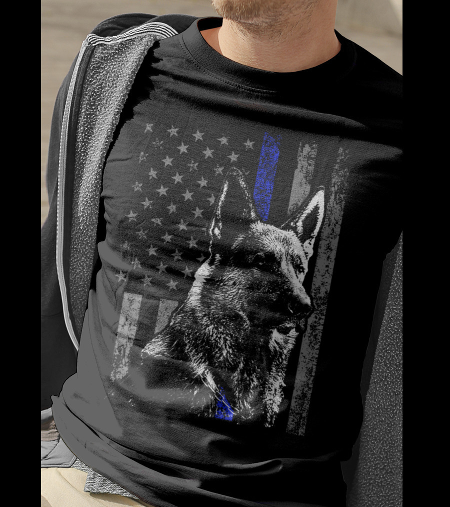 Thin Blue Line American Flag German Shepherd Police Dog T-Shirt