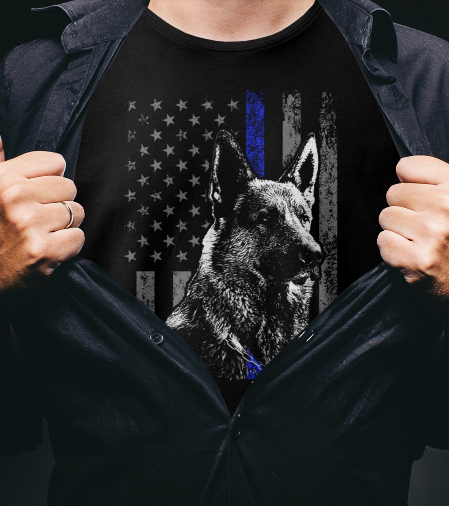Thin Blue Line American Flag German Shepherd Police Dog T-Shirt