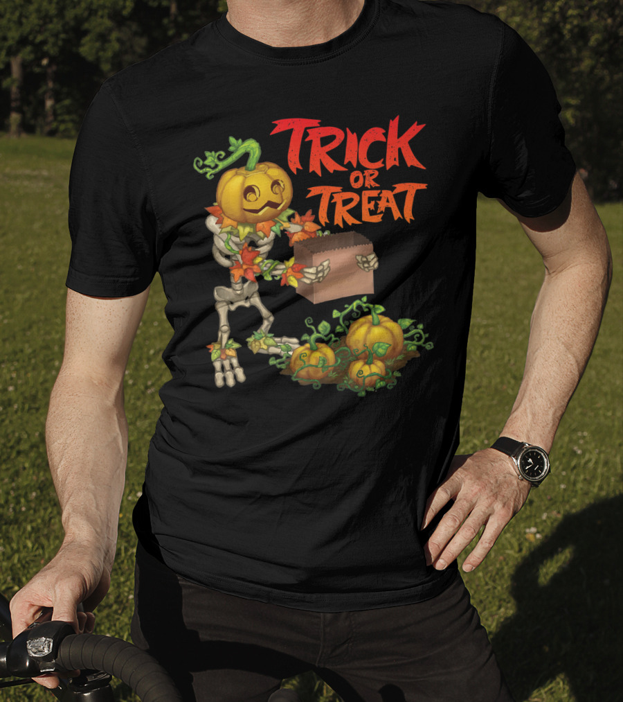 Trick Or Treat Punkleton Skeleton With Pumpkins And Candy Box T-Shirt