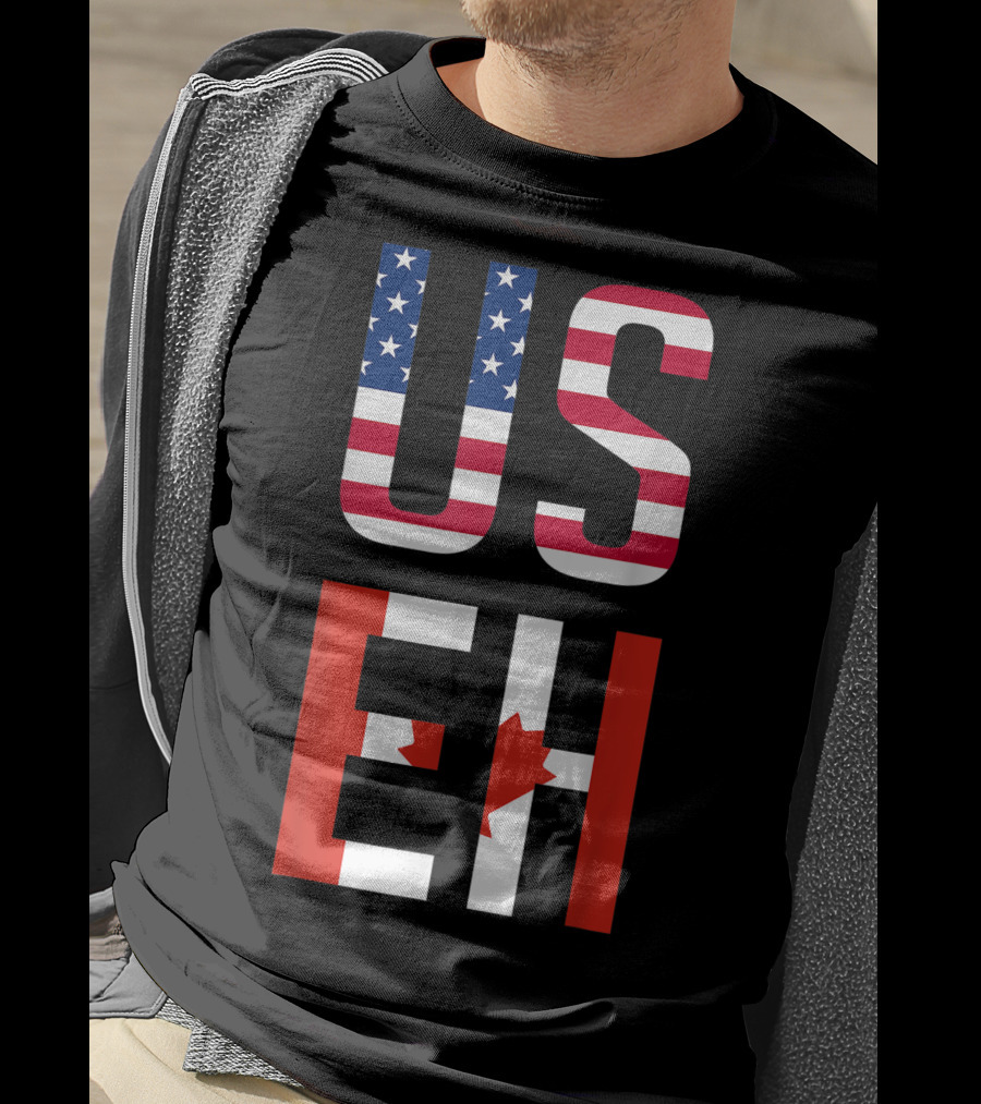 US Eh American Canadian Flag Contrast T-Shirt