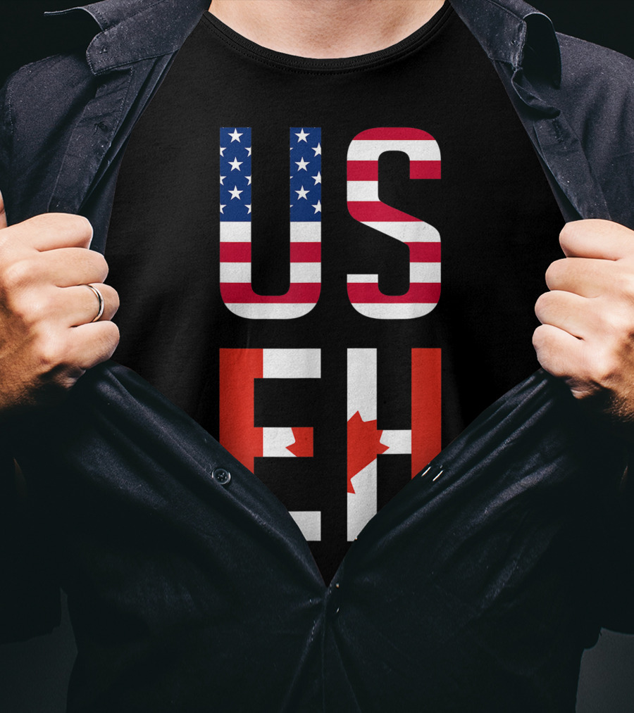 US Eh American Canadian Flag Contrast T-Shirt