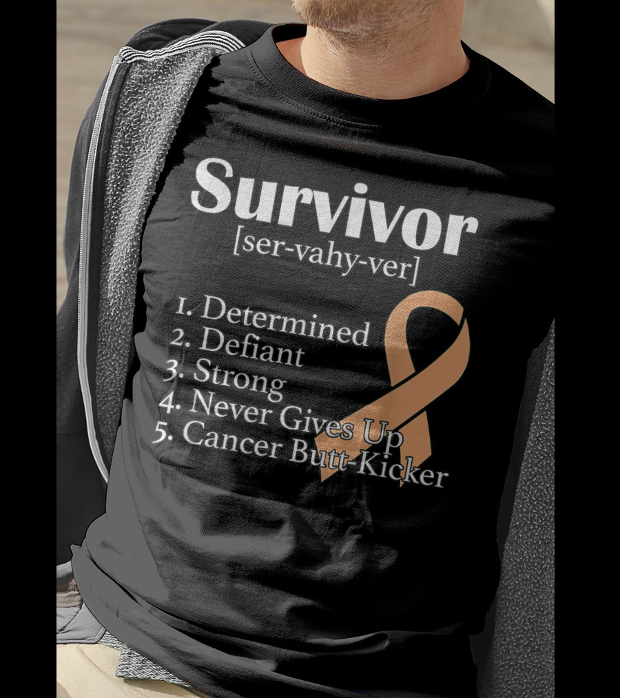 Survivor Definition Determined Defiant Strong Never Gives Up Cancer Butt-Kicker Peach T-Shirt