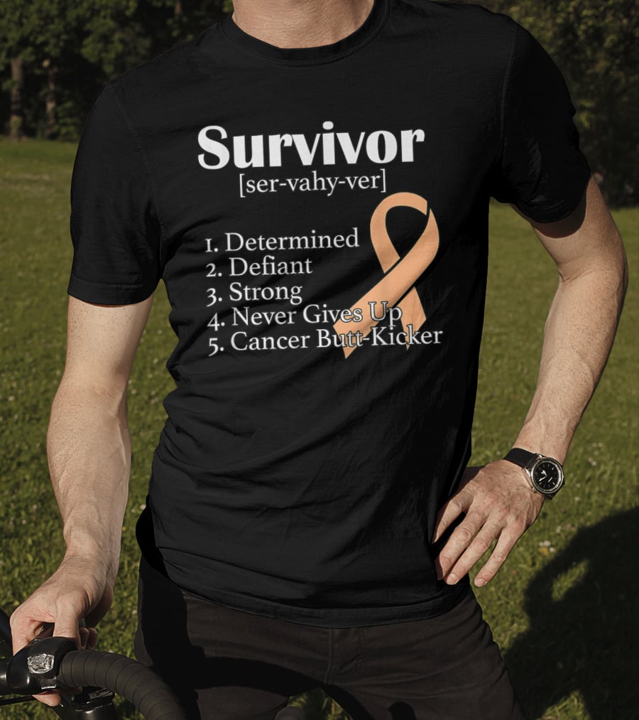 Survivor Definition Determined Defiant Strong Never Gives Up Cancer Butt-Kicker Peach T-Shirt