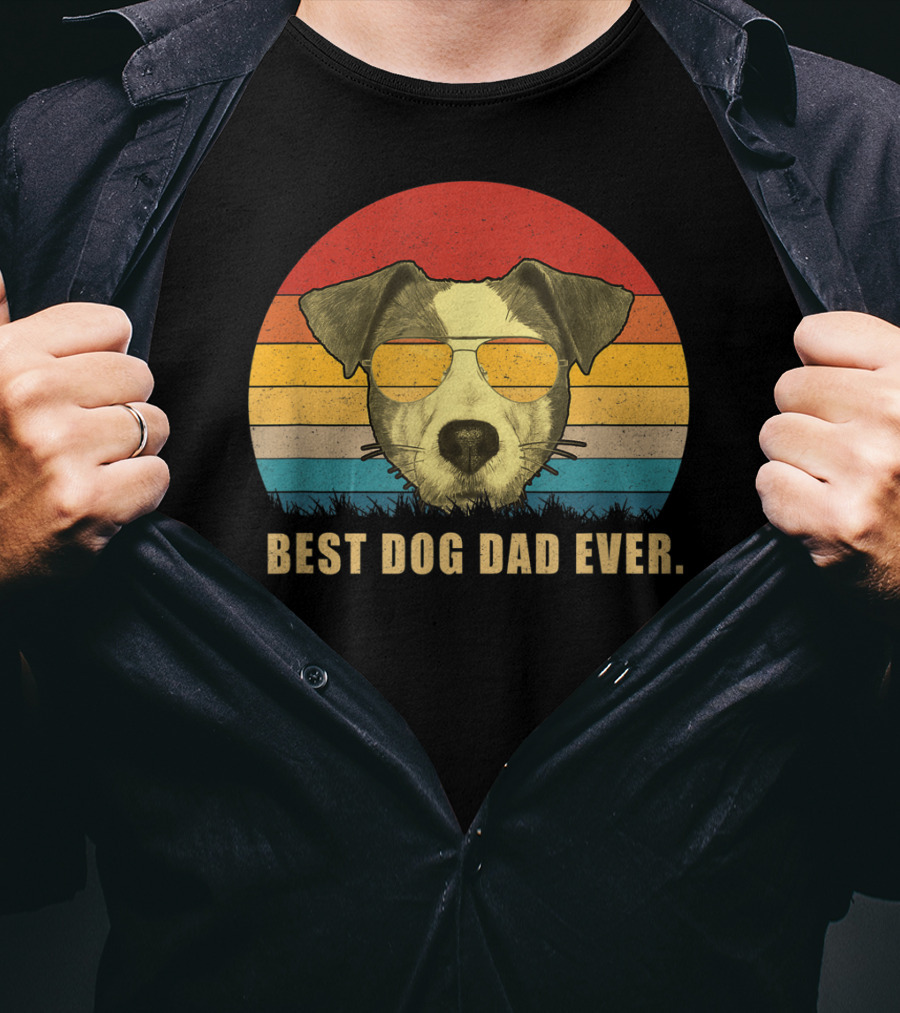 Vintage Jack Russell Terrier Best Dog Dad Ever Retro Sunglasses T-Shirt