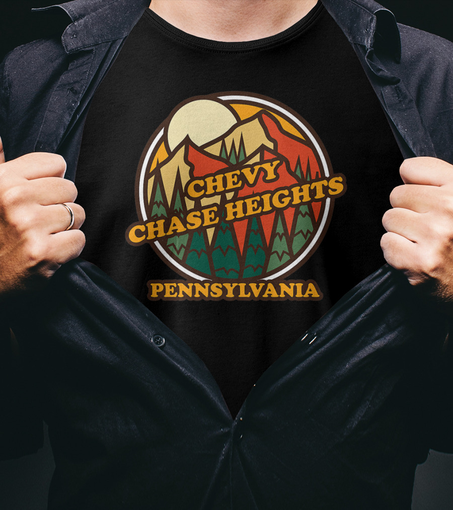 Chevy Chase Heights Pennsylvania Vintage Forest Mountain Sunset T-Shirt