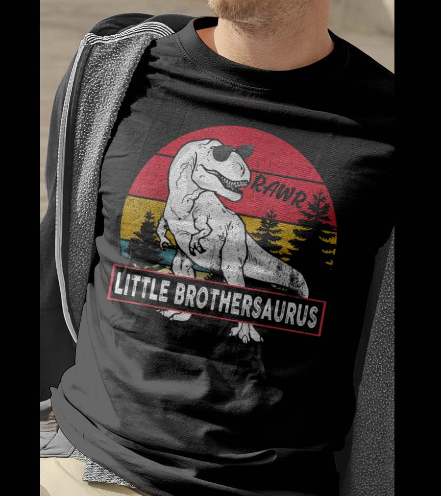 Vintage Little Brothersaurus Rawr Dinosaur Sunset Retro T-Shirt