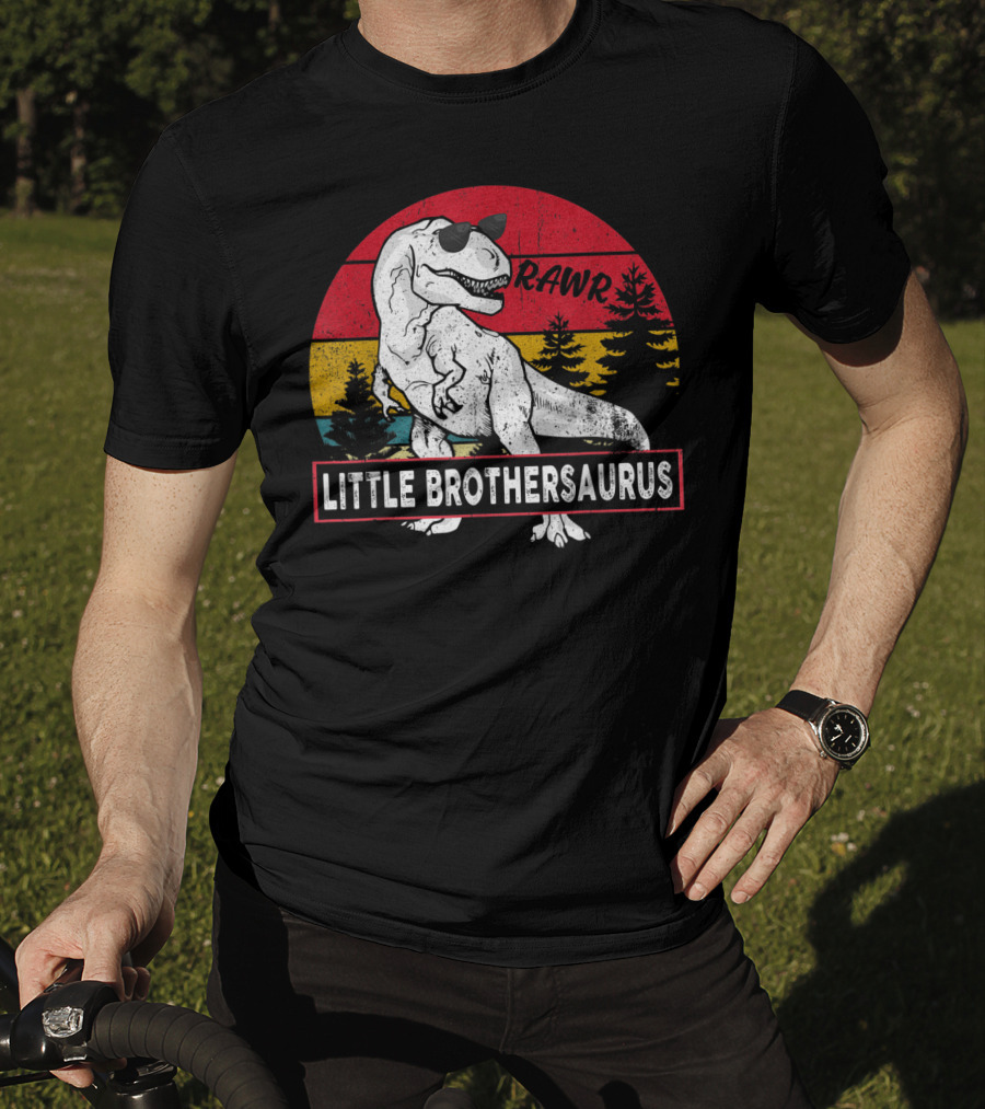 Vintage Little Brothersaurus Rawr Dinosaur Sunset Retro T-Shirt