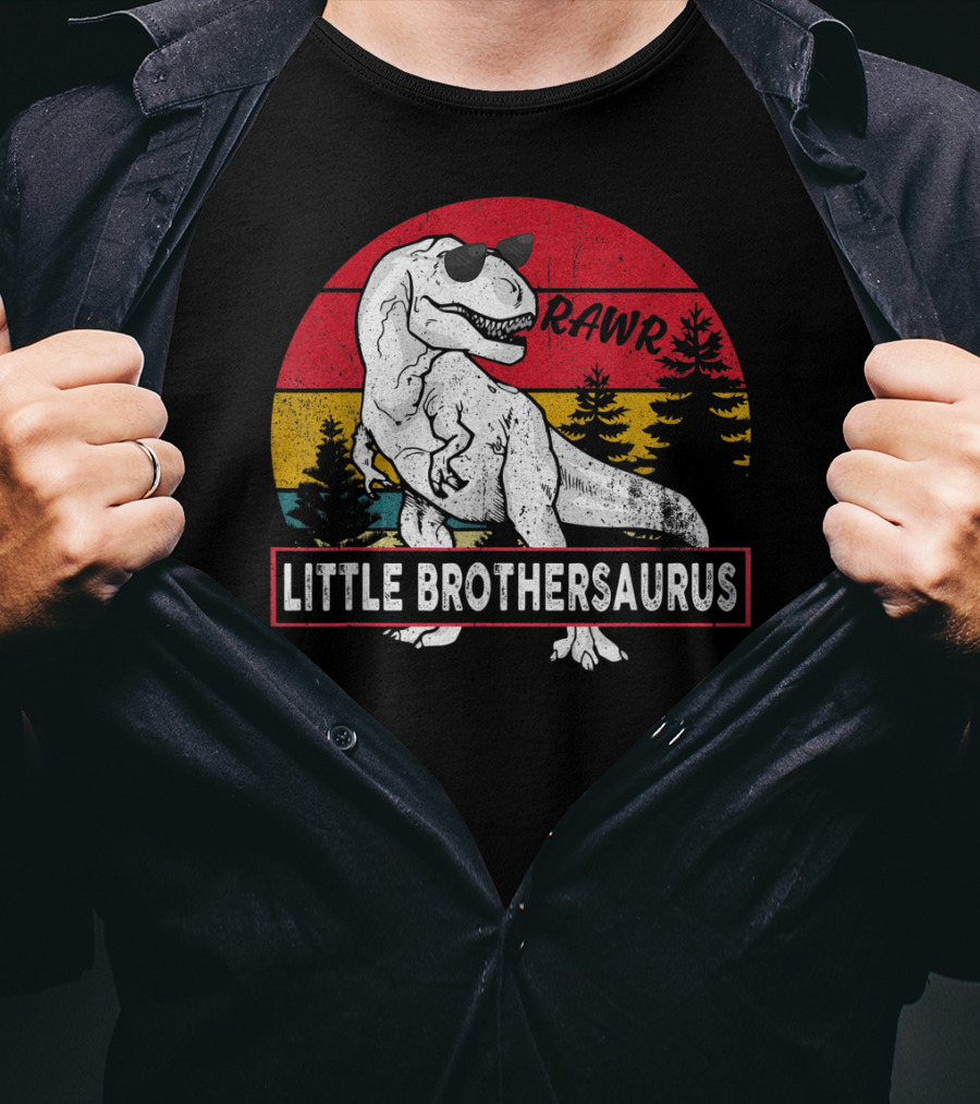 Vintage Little Brothersaurus Rawr Dinosaur Sunset Retro T-Shirt
