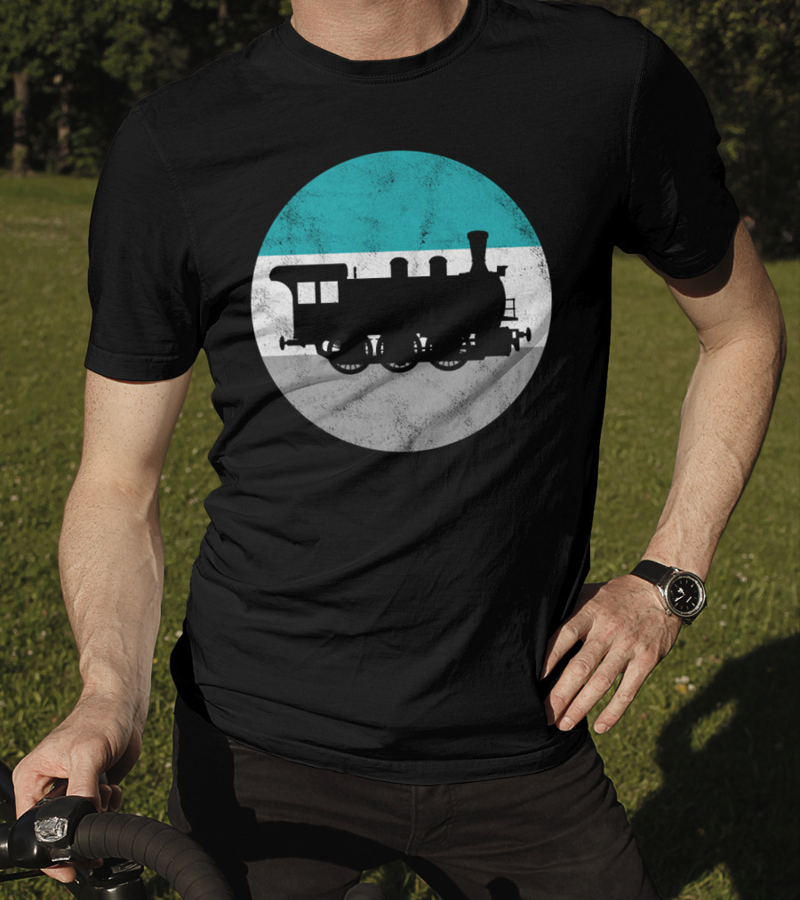 Vintage Steam Train Silhouette In Retro Circle T-Shirt