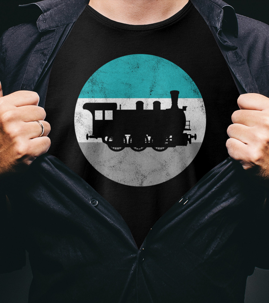 Vintage Steam Train Silhouette In Retro Circle T-Shirt