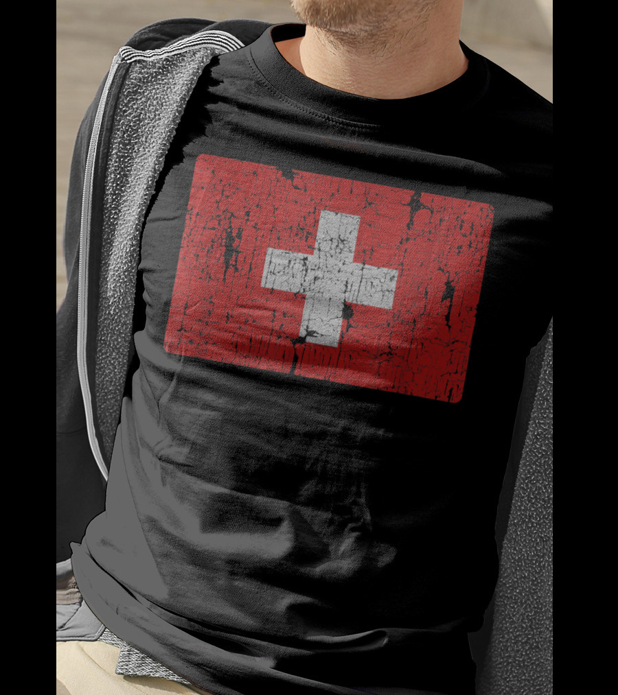 Distressed Vintage Swiss Flag T-Shirt