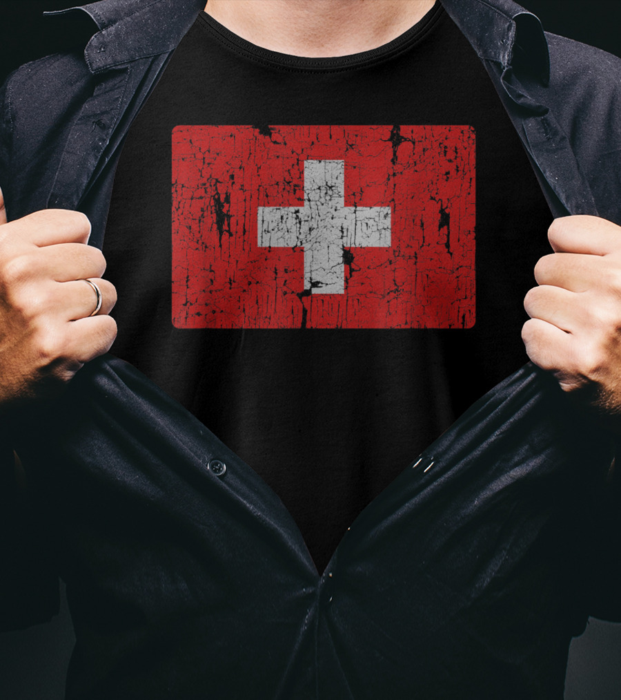 Distressed Vintage Swiss Flag T-Shirt