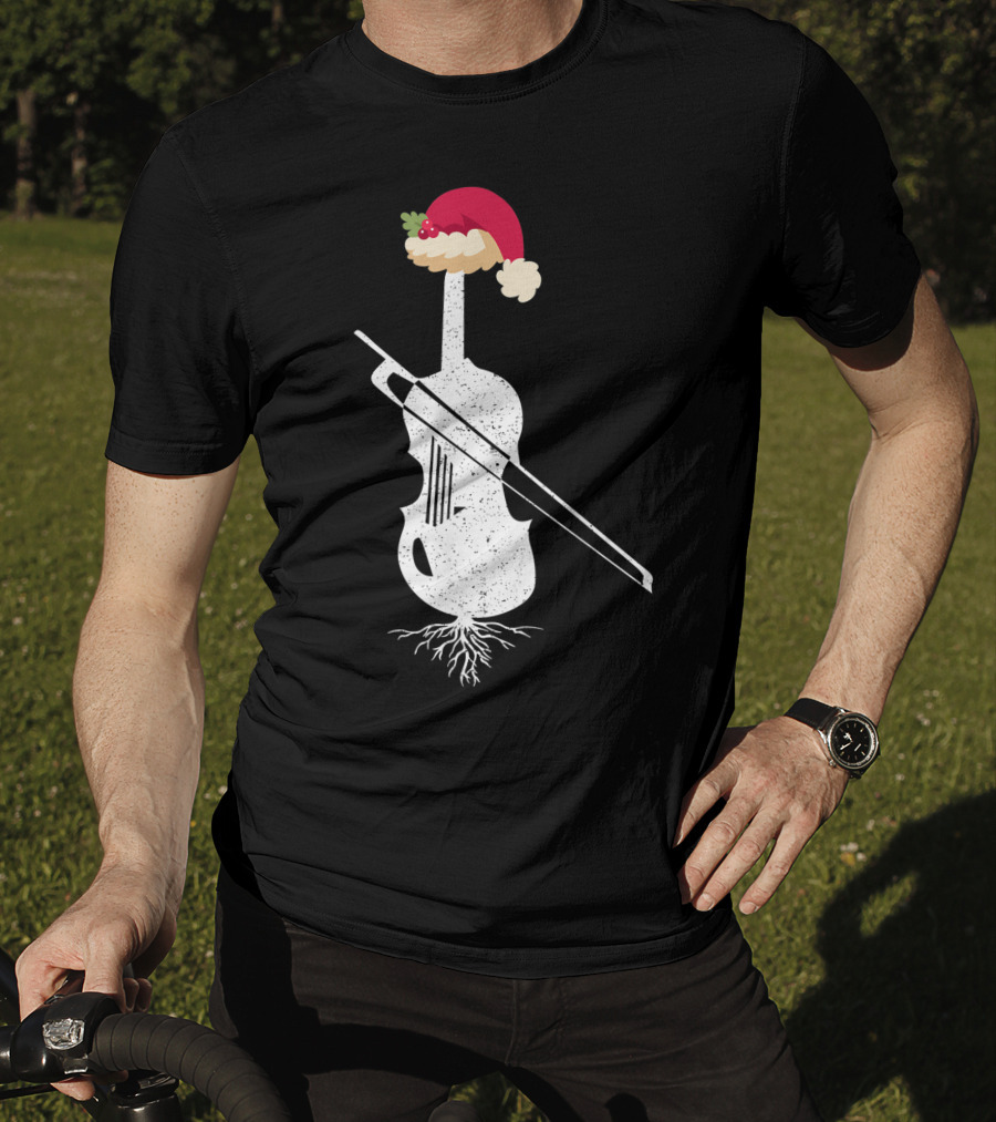 Violin Santa Hat Christmas Tree Vintage Style Holiday Decor T-Shirt